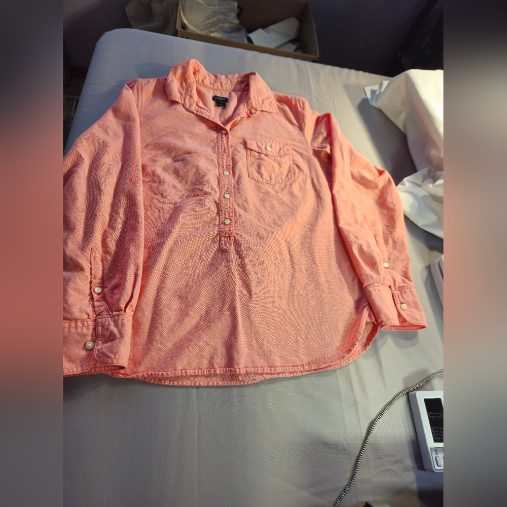 J. Crew Pink or Salmon Long Sleeve Shirt For Women Sz S Made From Mauritus